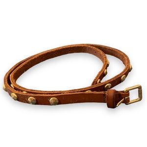 J. Crew Brown Leather Gold Studded Skinny Belt sz Small NWOT